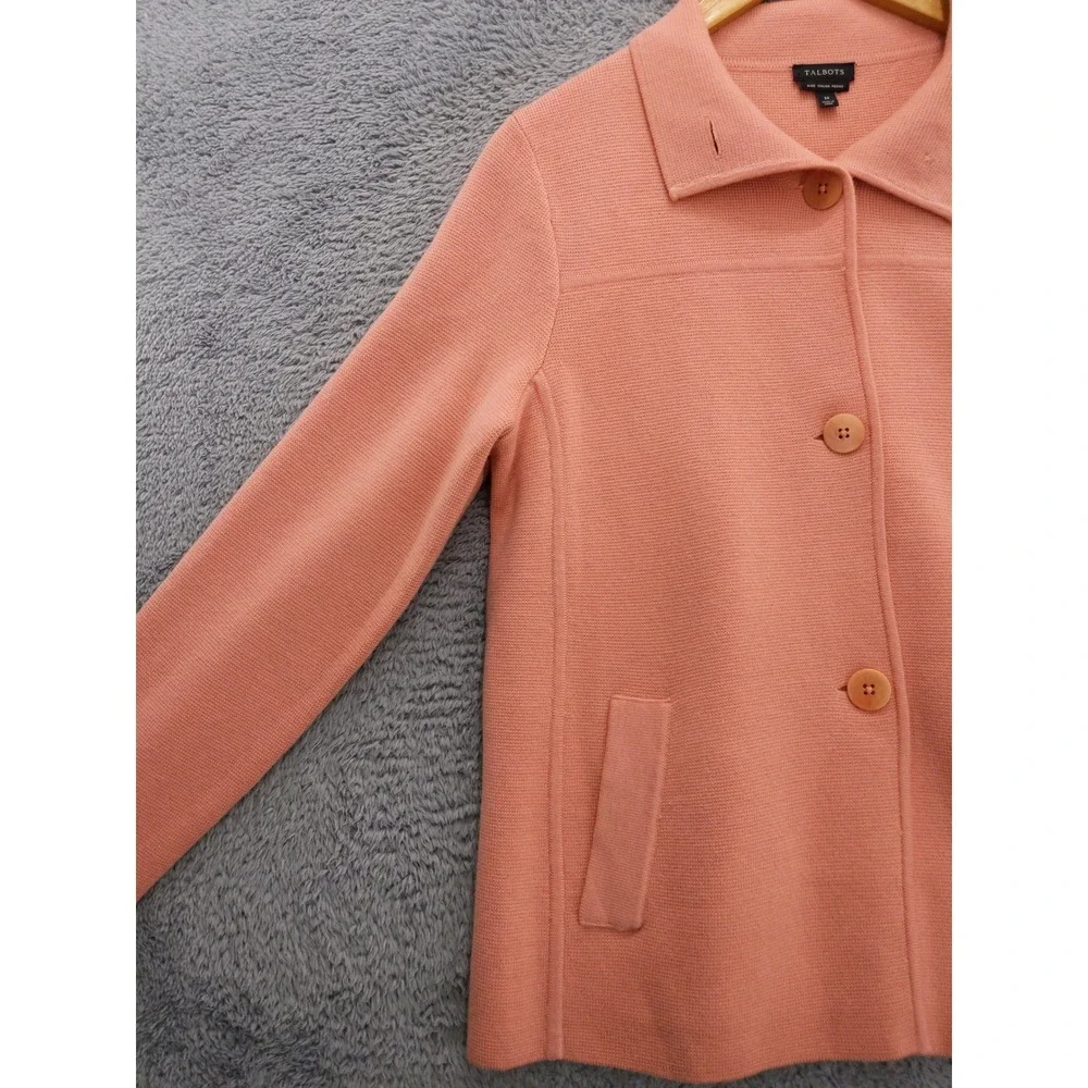 Talbots Cardigan Sweater Jacket Womens M Pink Pure Italian‎ Merino Wool